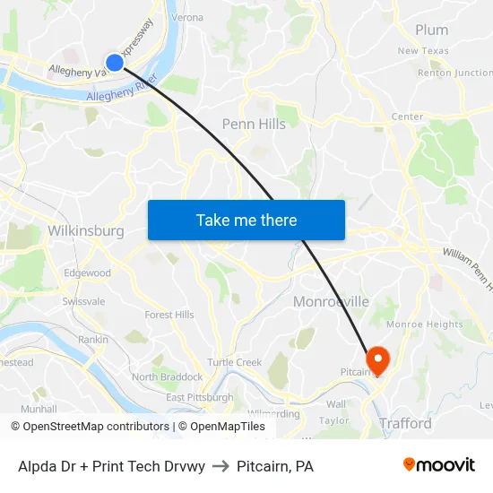 Alpda Dr + Print Tech Drvwy to Pitcairn, PA map