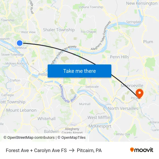Forest Ave + Carolyn Ave FS to Pitcairn, PA map