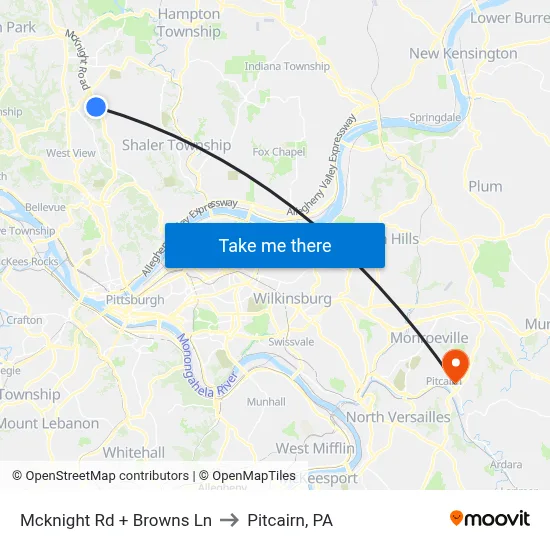 Mcknight Rd + Browns Ln to Pitcairn, PA map