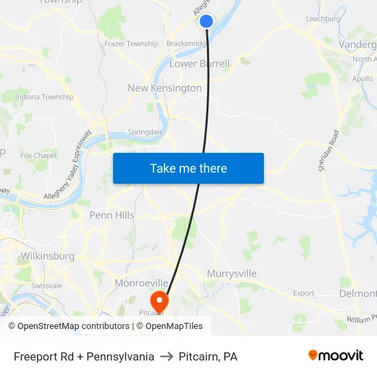 Freeport Rd + Pennsylvania to Pitcairn, PA map
