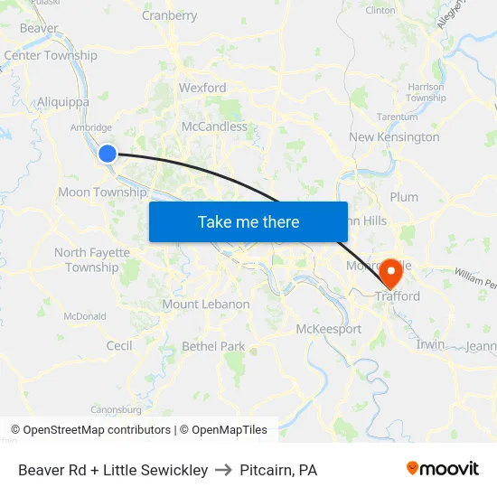 Beaver Rd + Little Sewickley to Pitcairn, PA map