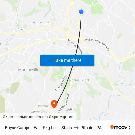 Boyce Campus East Pkg Lot + Steps to Pitcairn, PA map