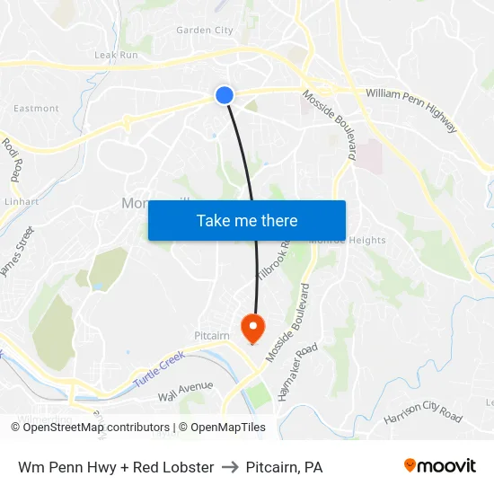 Wm Penn Hwy + Red Lobster to Pitcairn, PA map