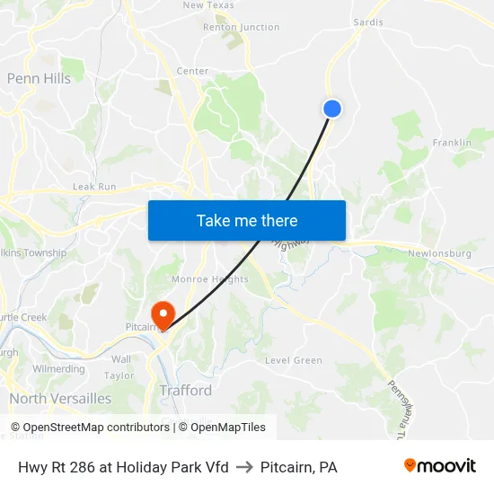 Hwy Rt 286 at Holiday Park Vfd to Pitcairn, PA map