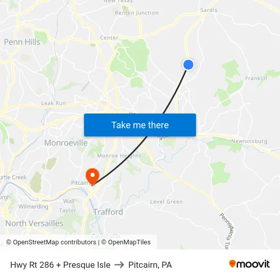 Hwy Rt 286 + Presque Isle to Pitcairn, PA map