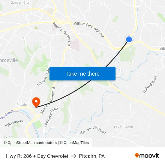 Hwy Rt 286 + Day Chevrolet to Pitcairn, PA map
