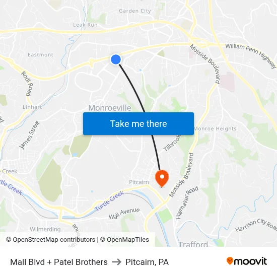 Mall Blvd + Patel Brothers to Pitcairn, PA map