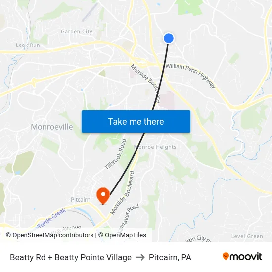 Beatty Rd + Beatty Pointe Village to Pitcairn, PA map