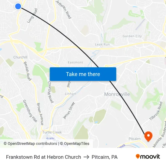 Frankstown Rd at Hebron Church to Pitcairn, PA map