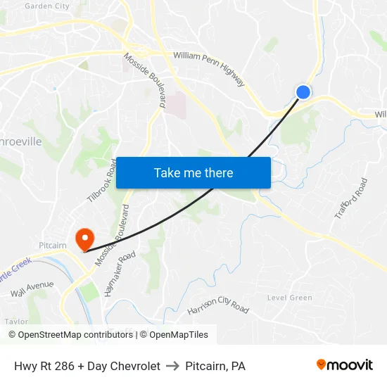 Hwy Rt 286 + Day Chevrolet to Pitcairn, PA map
