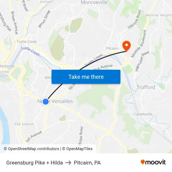 Greensburg Pike + Hilda to Pitcairn, PA map