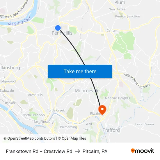 Frankstown Rd + Crestview Rd to Pitcairn, PA map