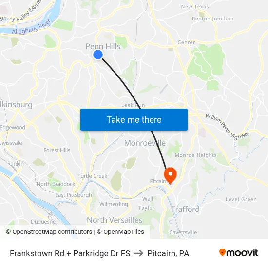Frankstown Rd + Parkridge Dr FS to Pitcairn, PA map