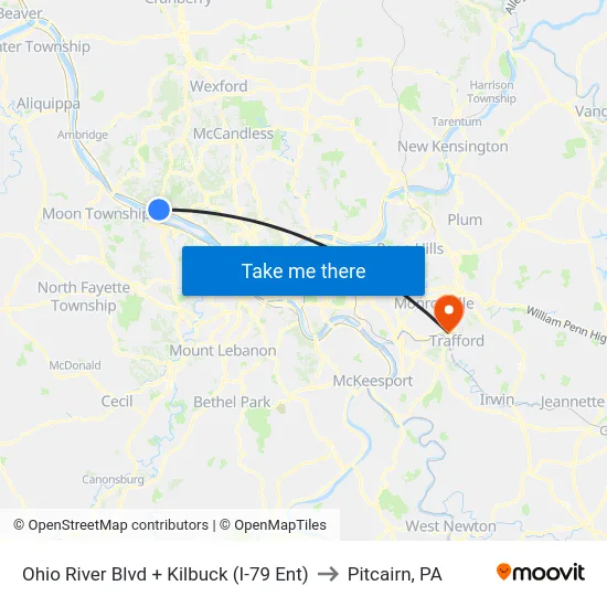 Ohio River Blvd + Kilbuck (I-79 Ent) to Pitcairn, PA map