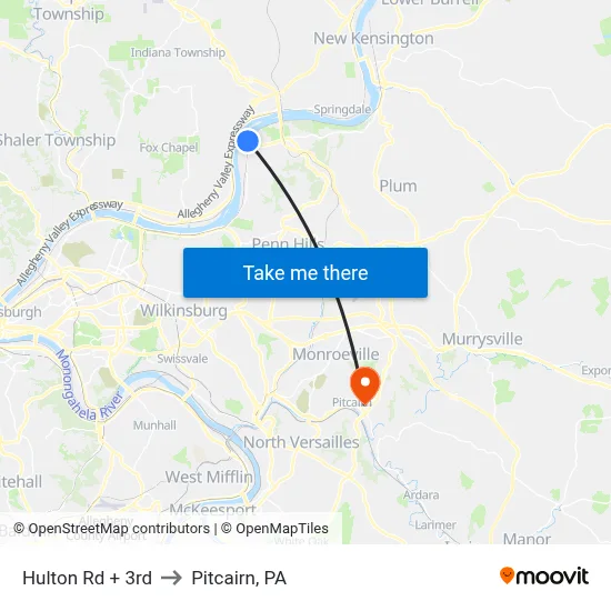 Hulton Rd + 3rd to Pitcairn, PA map