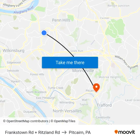 Frankstown Rd + Ritzland Rd to Pitcairn, PA map