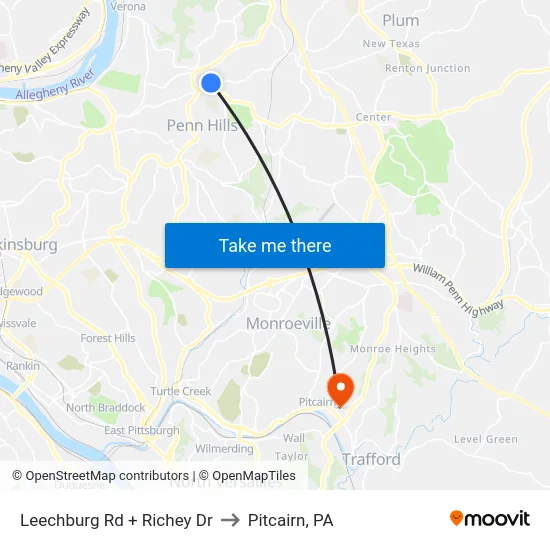 Leechburg Rd + Richey Dr to Pitcairn, PA map