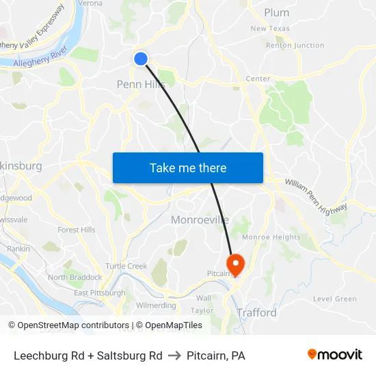 Leechburg Rd + Saltsburg Rd to Pitcairn, PA map