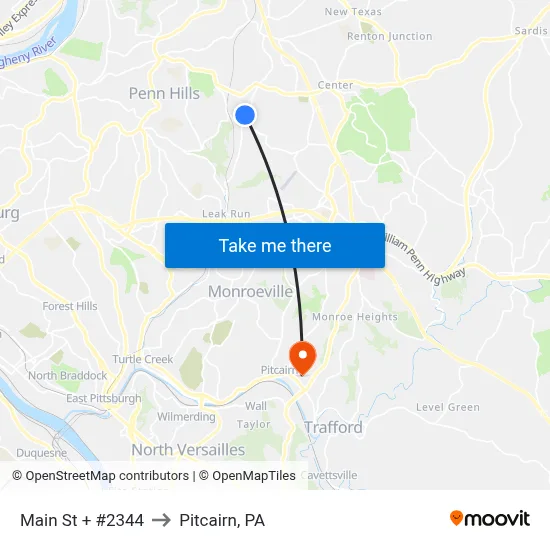 Main St + #2344 to Pitcairn, PA map