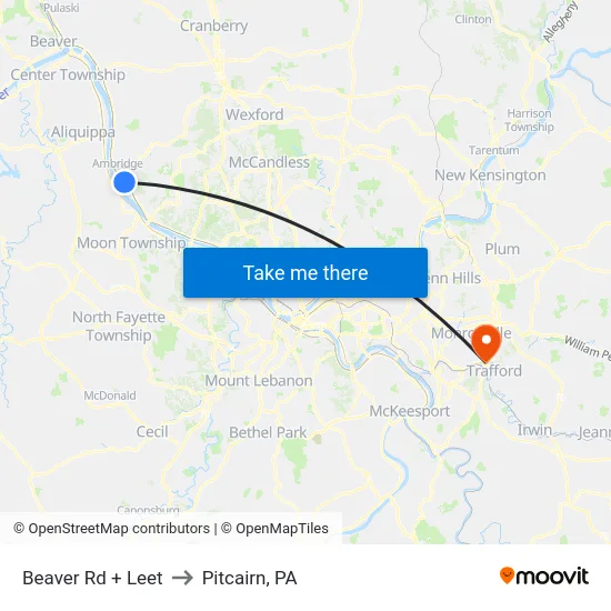 Beaver Rd + Leet to Pitcairn, PA map
