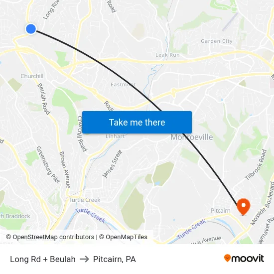 Long Rd + Beulah to Pitcairn, PA map