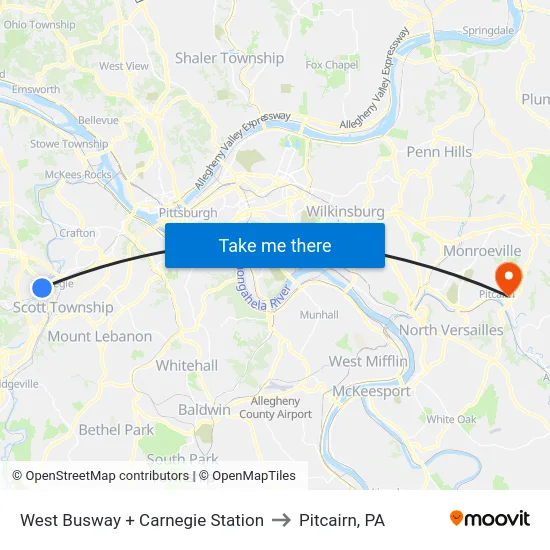 West Busway + Carnegie Station to Pitcairn, PA map