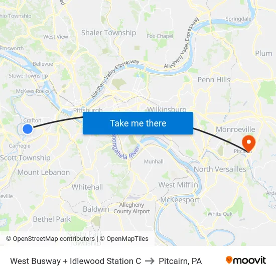 West Busway + Idlewood Station C to Pitcairn, PA map