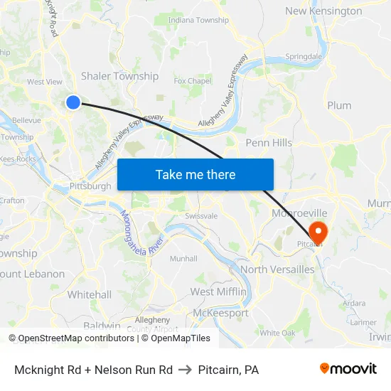 Mcknight Rd + Nelson Run Rd to Pitcairn, PA map