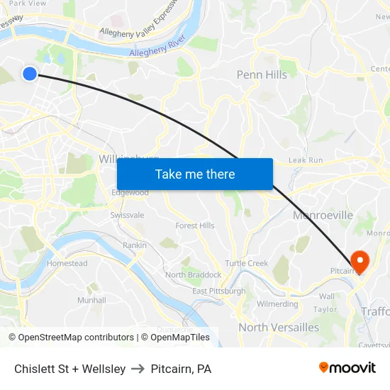Chislett St + Wellsley to Pitcairn, PA map