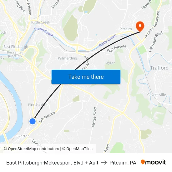 East Pittsburgh-Mckeesport Blvd + Ault to Pitcairn, PA map