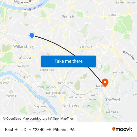 East Hills Dr + #2340 to Pitcairn, PA map