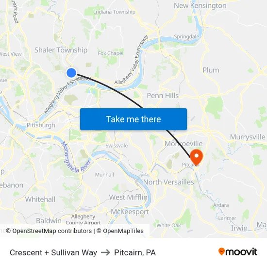 Crescent + Sullivan Way to Pitcairn, PA map
