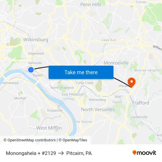 Monongahela + #2129 to Pitcairn, PA map