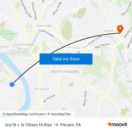 2nd St + Sr Citizen Hi-Rise to Pitcairn, PA map