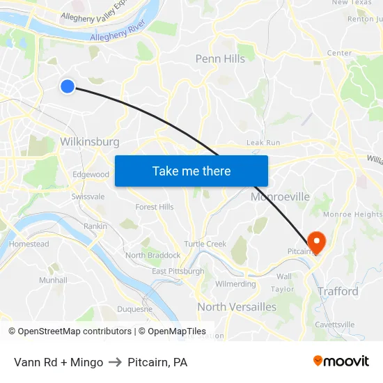 Vann Rd + Mingo to Pitcairn, PA map
