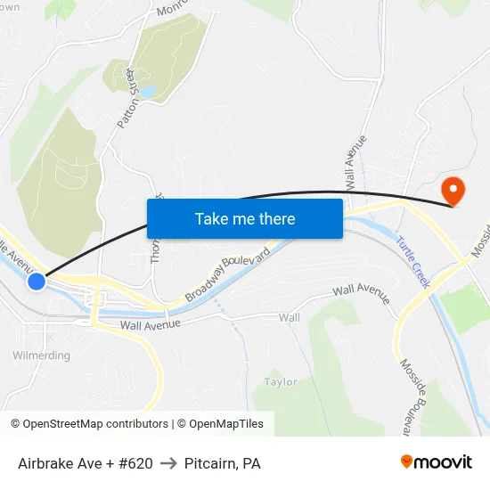 Airbrake Ave + #620 to Pitcairn, PA map