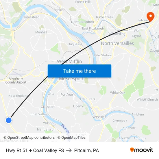 Hwy Rt 51 + Coal Valley FS to Pitcairn, PA map