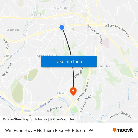 Wm Penn Hwy + Northern Pike to Pitcairn, PA map