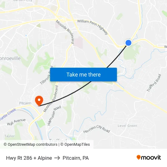 Hwy Rt 286 + Alpine to Pitcairn, PA map