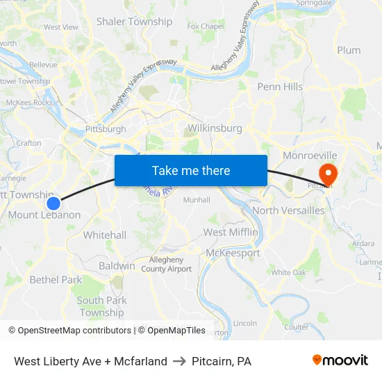 West Liberty Ave + Mcfarland to Pitcairn, PA map