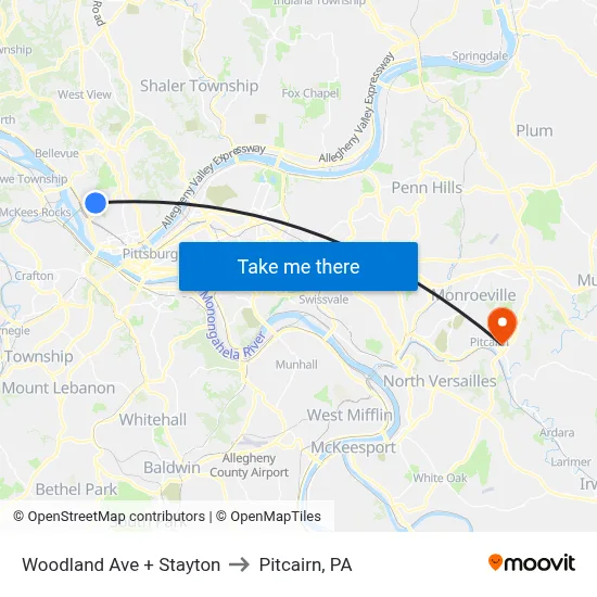 Woodland Ave + Stayton to Pitcairn, PA map