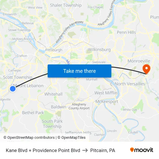 Kane Blvd + Providence Point Blvd to Pitcairn, PA map