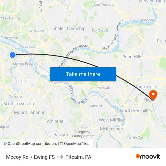 Mccoy Rd + Ewing FS to Pitcairn, PA map