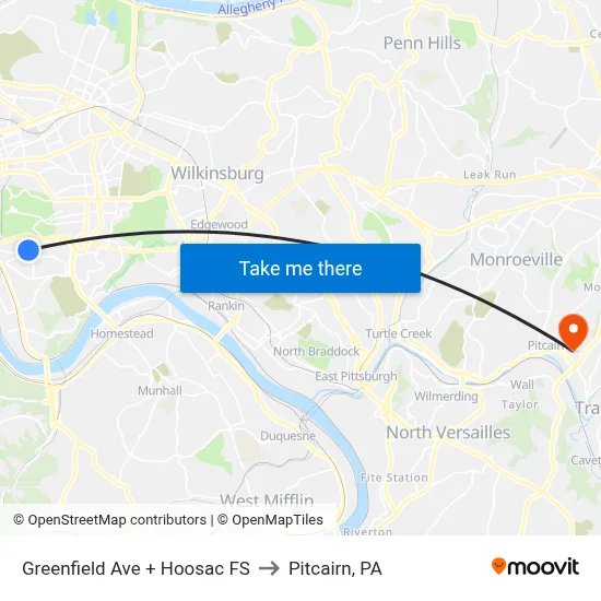 Greenfield Ave + Hoosac FS to Pitcairn, PA map
