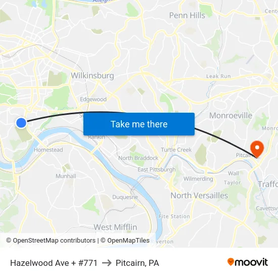 Hazelwood Ave + #771 to Pitcairn, PA map