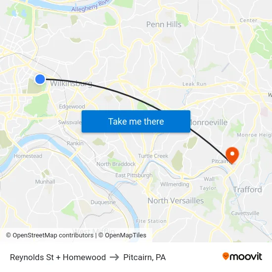Reynolds St + Homewood to Pitcairn, PA map