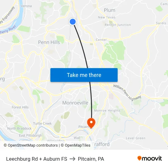 Leechburg Rd + Auburn FS to Pitcairn, PA map