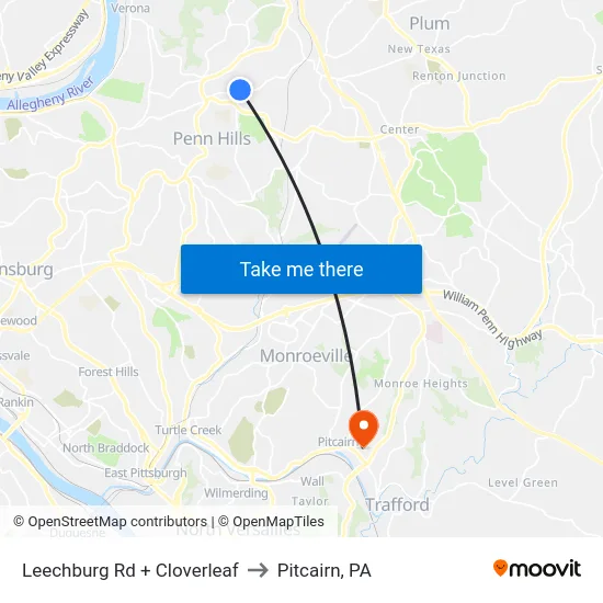 Leechburg Rd + Cloverleaf to Pitcairn, PA map