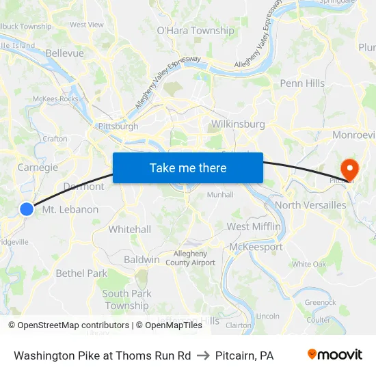 Washington Pike at Thoms Run Rd to Pitcairn, PA map