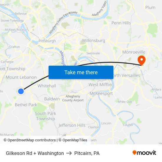 Gilkeson Rd + Washington to Pitcairn, PA map